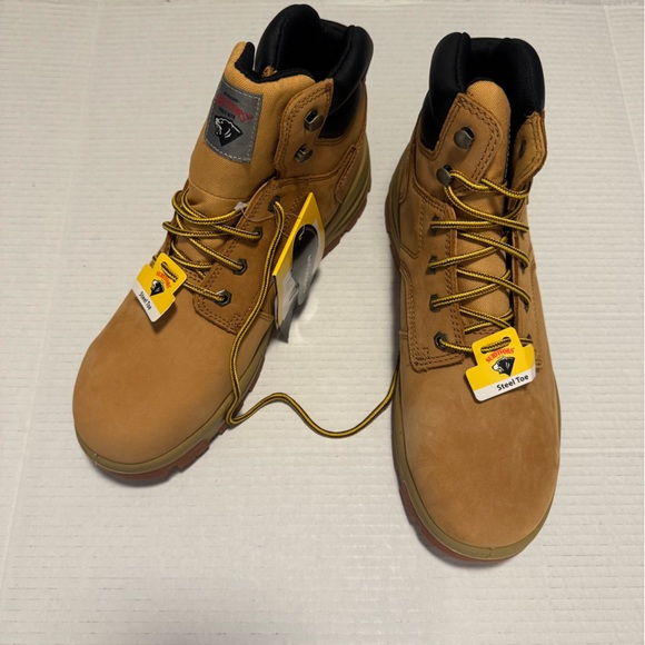 NWT 11.5W wide Tan waterproof steel toe Boots leather slip resistant men’s - Picture 2 of 7